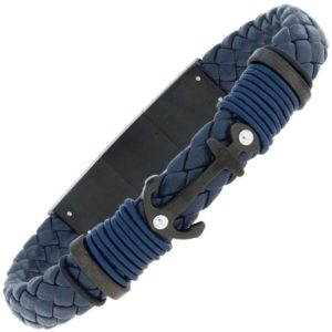 Armband Anker Leder blau mit Edelstahl 21 cm CJ