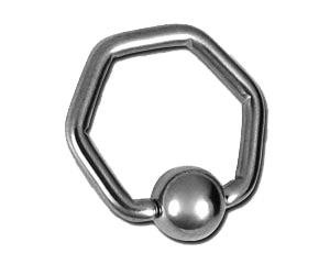 BCR Ring Piercing Hexagon Sechseck Stahl Klemmring Klemmkugelring