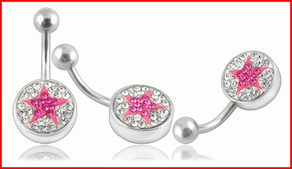 Bauchnabelpiercing Stern Klar-Pink flache Multi Kristallkugel