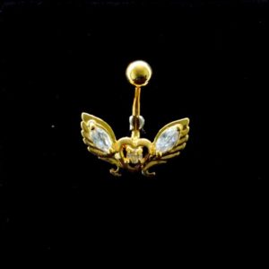 Bauchnabelpiercing Titan 925er Silber-Motiv goldfarbig Herz mit Flügeln