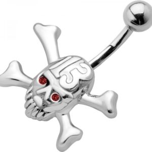 Bauchnabelpiercing Totenkopf 13 mit Knochen Gothic Stahl Banane