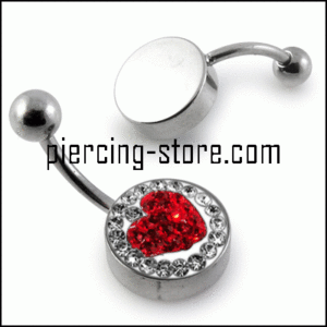 Bauchnabelpiercing flache Multi Kristall Kugel Herz Rot-Klar