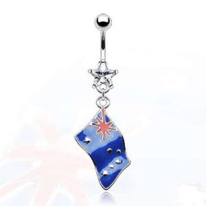 Bauchnabelpiercing mit Australien Flagge und Kristall-Stern Chirurgenstahl