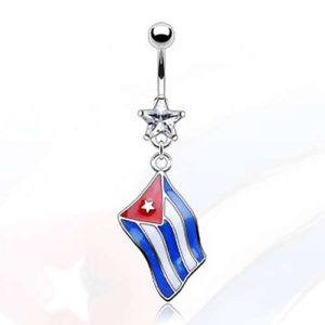 Bauchnabelpiercing mit Cuba Flagge und Kristall-Stern Chirurgenstahl