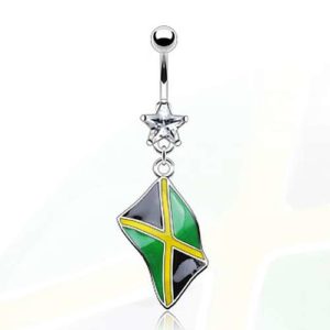 Bauchnabelpiercing mit Jamaika Flagge und Kristall-Stern Chirurgenstahl