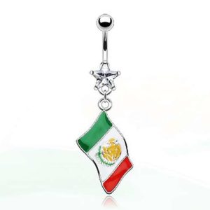 Bauchnabelpiercing mit Mexico Flagge und Kristall-Stern Chirurgenstahl