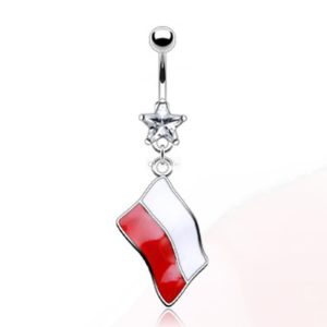 Bauchnabelpiercing mit Polen Polska Flagge und Kristall-Stern EM WM Fußball