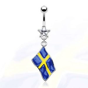 Bauchnabelpiercing mit Schweden Flagge und Kristall-Stern Chirurgenstahl EM Fußball