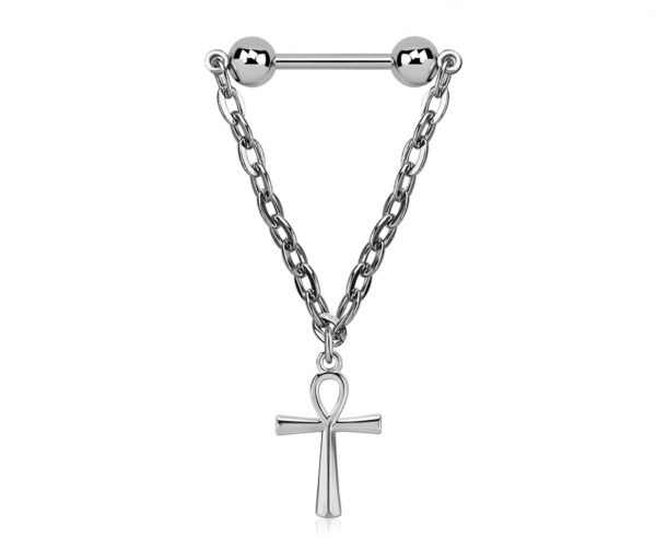 Brustwarzenpiercing Nipple Piercing mit Kette und Ankh-Kreuz