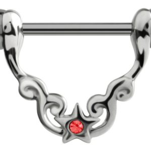 Brustwarzenpiercing Tribal Stern Kristall Rot mit Barbell Nipple