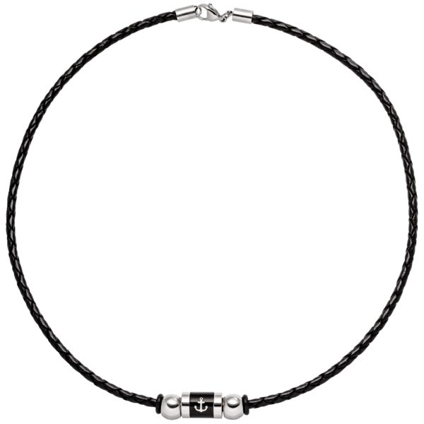 Collier Anker aus Leder und Edelstahl teil schwarz beschichtet 45 cm CJ