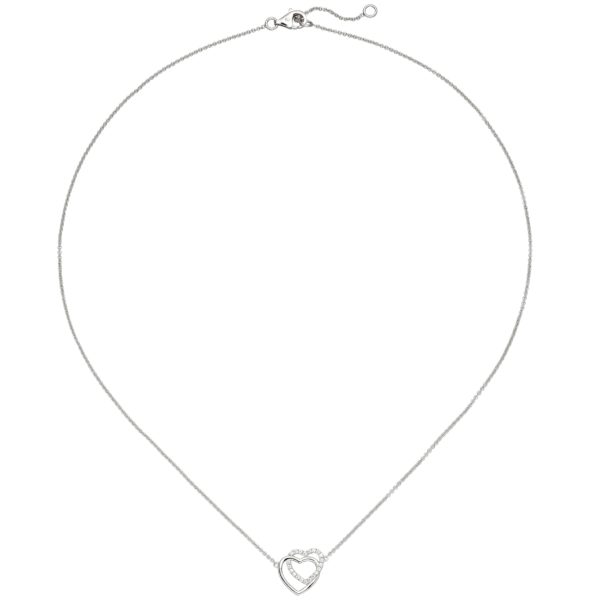 Collier Halskette Herzen 925 Sterling Silber 21 Zirkonia 45 cm Kette Silberkette CJ