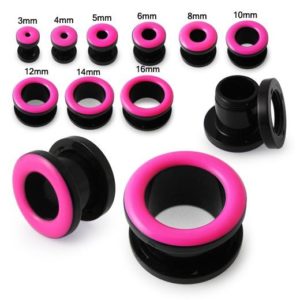 Flesh Tunnel Schwarz mit pinkfarbenem Rand Acryl Ohrpiercing