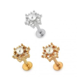 Helix Tragus Piercing Blume mit Perle silberfarbig goldfarbig roségoldfarbig