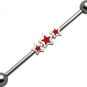 Industrial Piercing 3 rote Sterne Stahl Barbell Ohr Schmuck