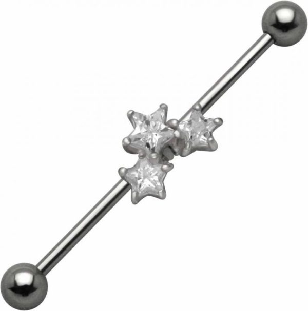 Industrial Piercing Kristall Sterne weiß Stahl Barbell Ohr Schmuck