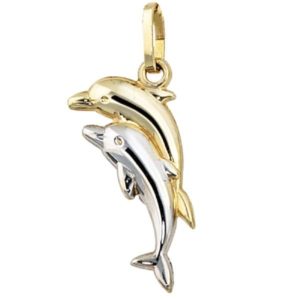 Kinder Anhänger Delfin Delfine 333 Gold bicolor Kinderanhänger Delfinanhänger CJ