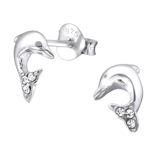 Kinder Ohrstecker Delphin mit Kristall Flosse 925 Silber Mädchen Ohrringe