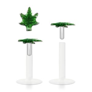 Labret Stecker Bioflex mit Steckaufsatz aus Silber mit Motiv Cannabis grün