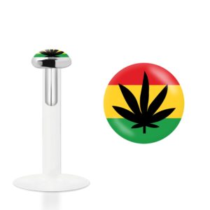 Labret Stecker Bioflex mit Steckaufsatz aus Silber und Logo-Motiv Cannabis