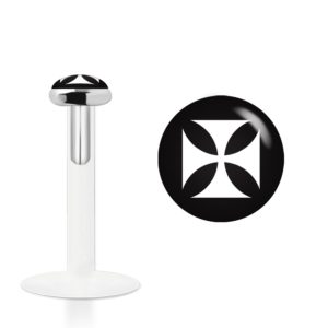 Labret Stecker Bioflex mit Steckaufsatz aus Silber und Logo-Motiv Eisernes Kreuz
