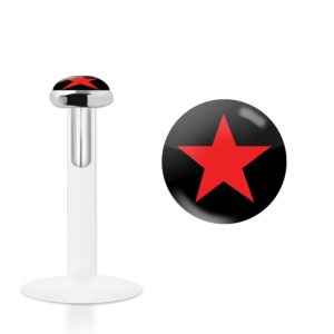 Labret Stecker Bioflex mit Steckaufsatz aus Silber und Logo-Motiv Stern rot