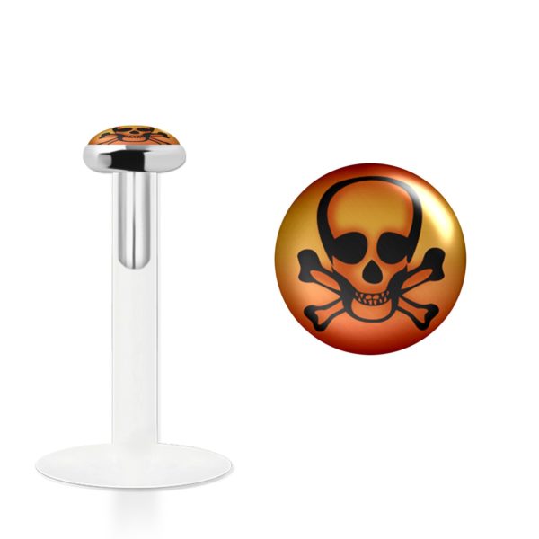 Labret Stecker Bioflex mit Steckaufsatz aus Silber und Logo-Motiv Totenkopf