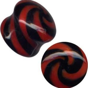 Ohr Piercing Plug aus Glas Spirale in Schwarz/Rot