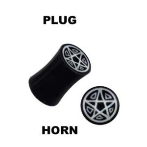 Ohr Plug Tunnel Piercing Horn mit Pentagramm Organic