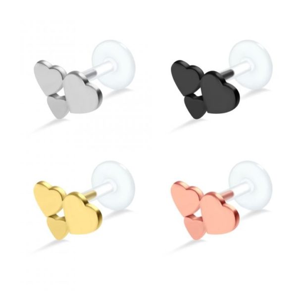 PTFE Tragus Labret drei Herzen silber schwarz goldfarbig roségoldfarbig