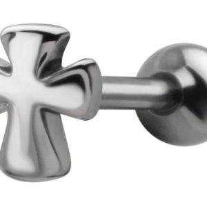 Zungenpiercing Barbell mit Kreuz Motiv Stahl Hantel 1,6mm