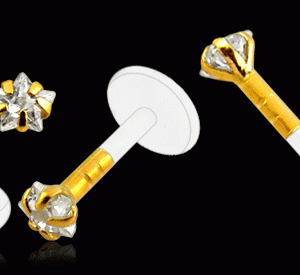 PMFK Piercing Labret Stecker 14karat Echtgold mit 3mm Kristall Stern