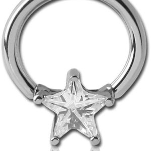 BCR Ring mit Kristall Stern Piercing Klemmring 1,2 u 1,6 mm