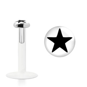 Labret Stecker Bioflex mit Steckaufsatz aus Silber und Logo-Motiv schwarzer Stern