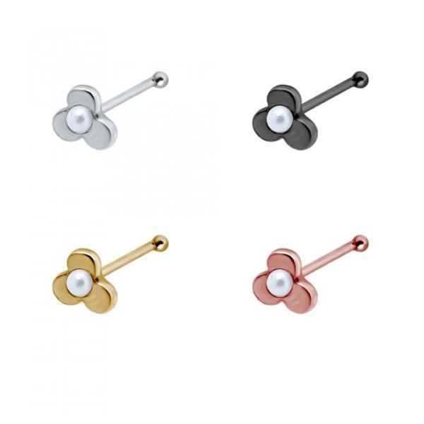 Nasenstecker Pin Blume + Perle Silber silberfarbig schwarz goldfarbig roségoldfarbig