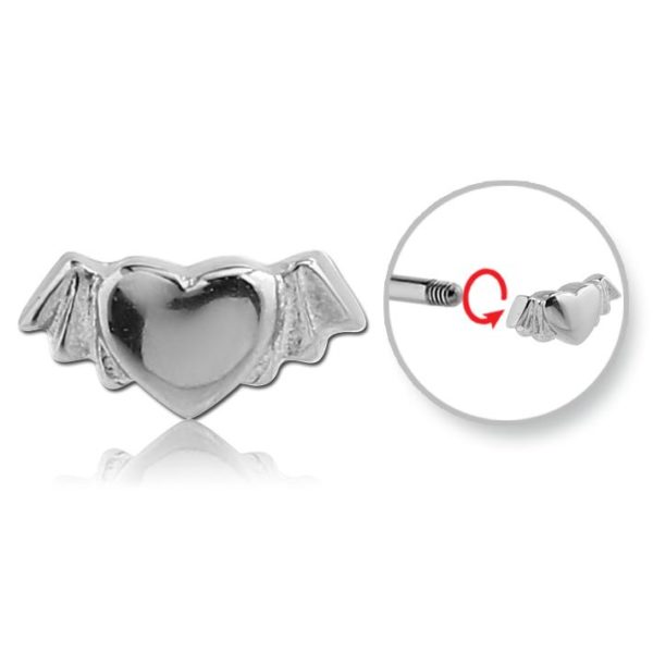 Stahl Piercing Motiv geflügeltes Herz nur Aufsatz oder mit Barbell oder Labret (wählbar)