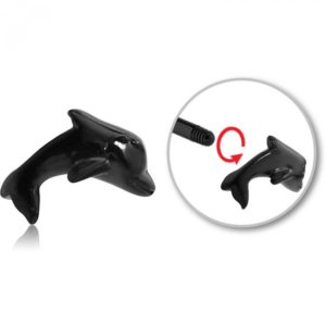 Stahl Piercing schwarz Motiv Delfin nur Aufsatz oder mit Barbell oder Labret (wählbar)