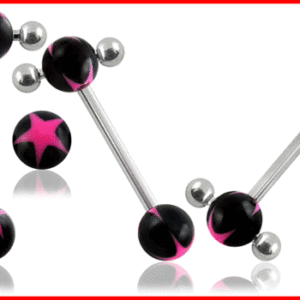 Zungenpiercing Barbell Spinner mit Stern schwarz/pink Stahl Hantel