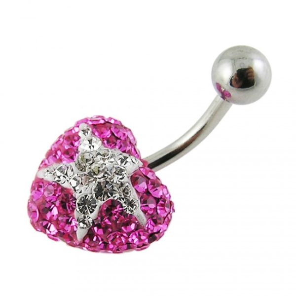 Bauchnabelpiercing Herz Kristallherz rosa mit vielen funkelnden Kristallen