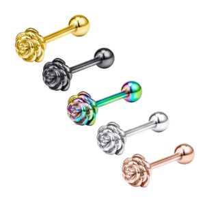 Zungenpiercing Barbell mit Aufsatz Blume silberfarbig goldfarbig roségoldfarbig schwarz regenbogenfarbig