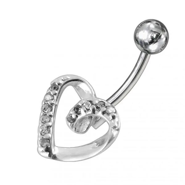 Bauchnabelpiercing Titan G23 925er Silber-Motiv Herz 8mm/10mm/12mm Stablänge