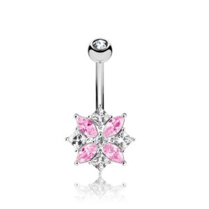 Bauchnabelpiercing Blume - Pink-Kristall
