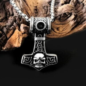 Halskette mit Thors Hammer Totenkopf