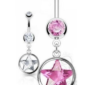Stern Bauchnabelpiercing rosa und kristall