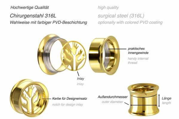 Chirurgenstahl BYO Double Flared Tunnel inkl. Einsatz LEBENSBAUM HÄNDE ++SALE++