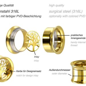 Chirurgenstahl BYO Double Flared Tunnel inkl. Einsatz LEBENSBAUM ++SALE++