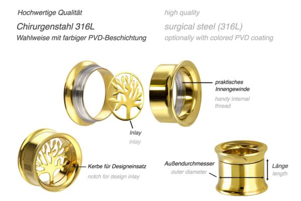 Chirurgenstahl BYO Double Flared Tunnel inkl. Einsatz LEBENSBAUM ++SALE++