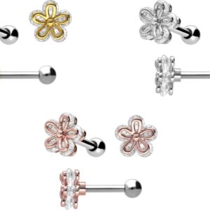 Chirurgenstahl Ohrpiercing mit Brass-Design BLUME + KRISTALL ++SALE++