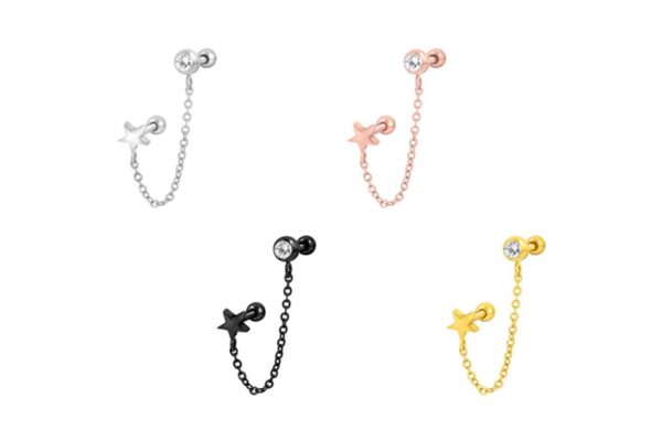 Chirurgenstahl Ohrpiercing mit Kette und Kristall STERN ++SALE++