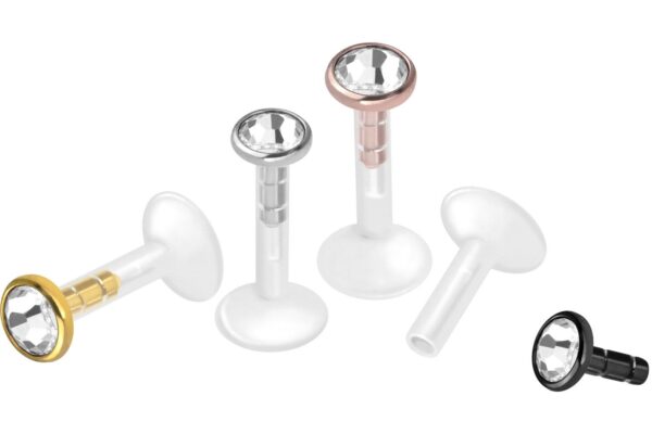 PMFK Labret mit Plug-in System + Chirurgenstahl-Aufsatz FLACHER KRISTALL